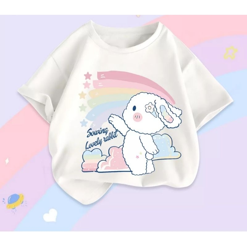 Áo thun cho bé gái .in hình thỏ ngọc siêu dễ thương.
