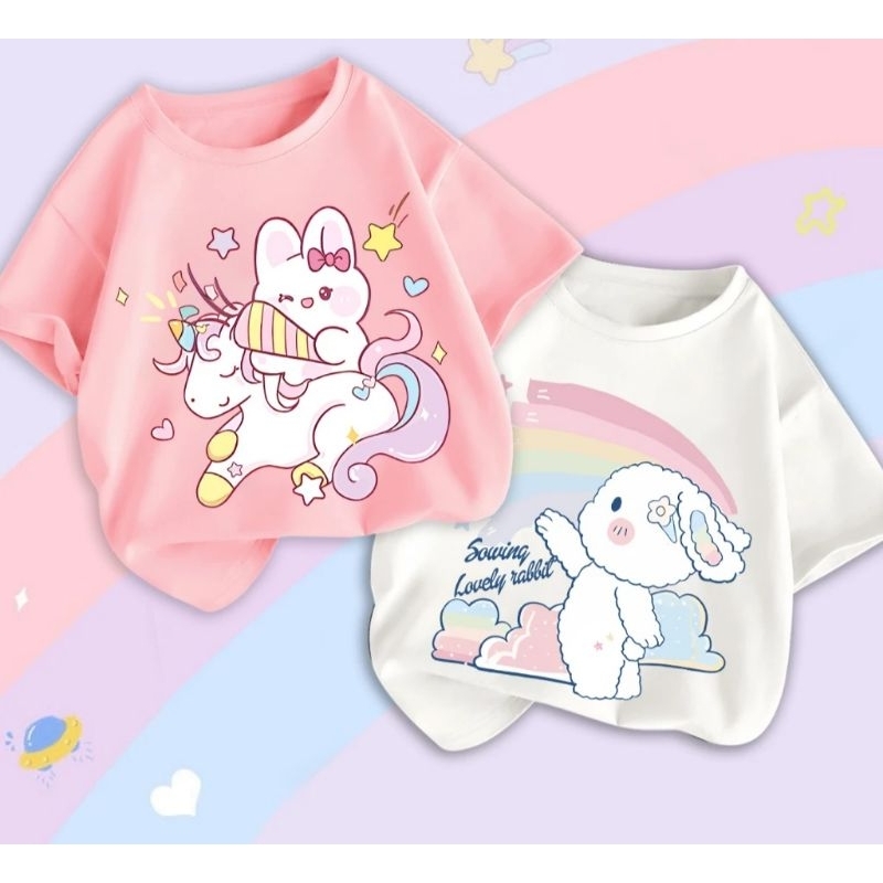 Áo thun cho bé gái .in hình thỏ ngọc siêu dễ thương.