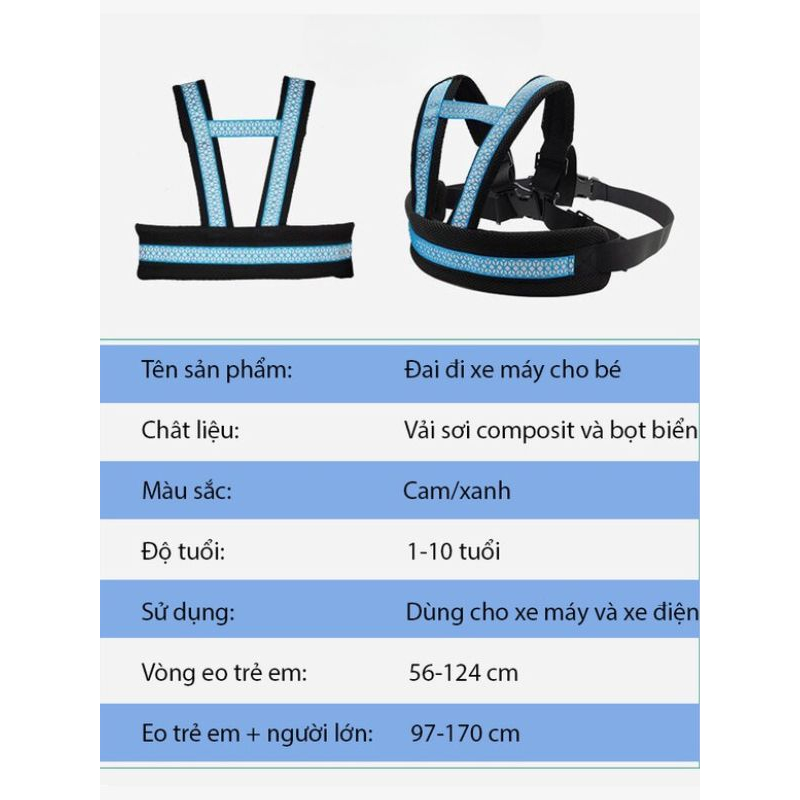 Đai đi xe máy cho bé 1-10 tuổi dodoto, đeo vai, thắt lưng, đai giữ bé ngồi xe máy
