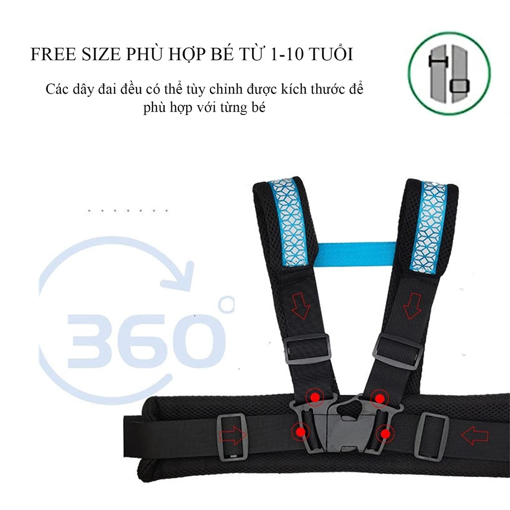 Đai đi xe máy cho bé 1-10 tuổi dodoto, đeo vai, thắt lưng, đai giữ bé ngồi xe máy