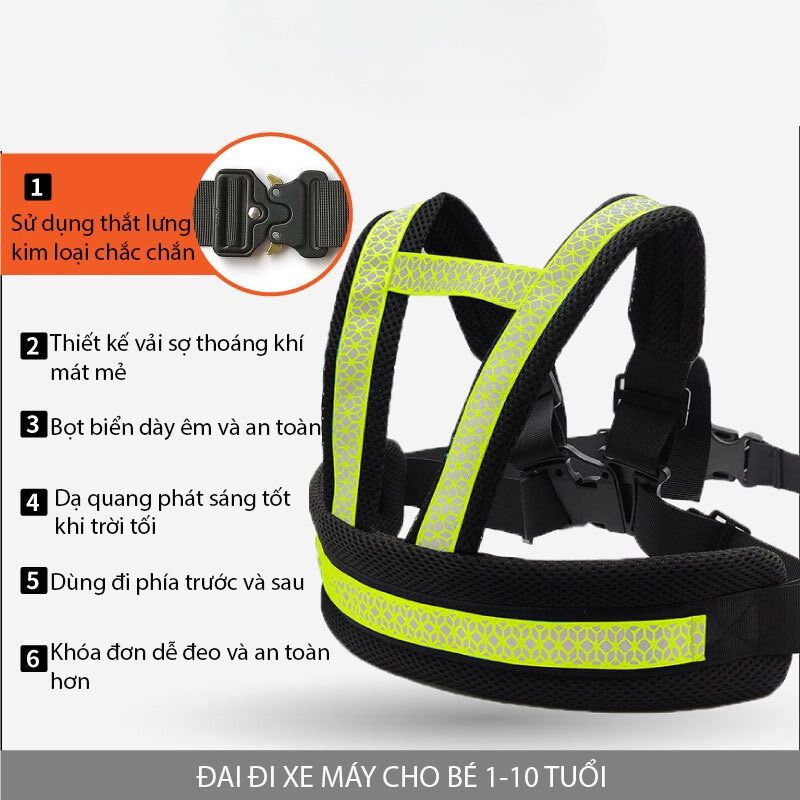Đai đi xe máy cho bé 1-10 tuổi dodoto, đeo vai, thắt lưng, đai giữ bé ngồi xe máy