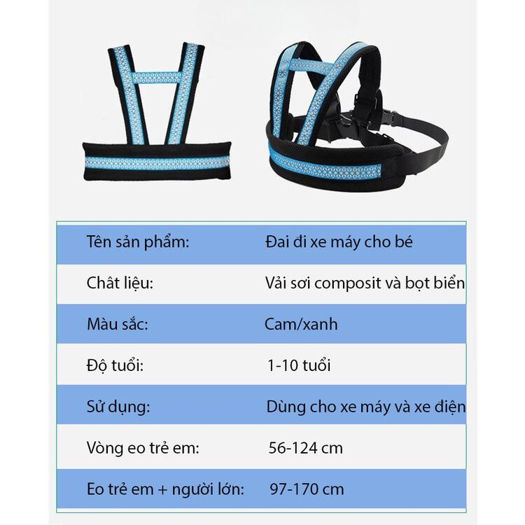 Đai đi xe máy cho bé 1-10 tuổi dodoto, đeo vai, thắt lưng, đai giữ bé ngồi xe máy