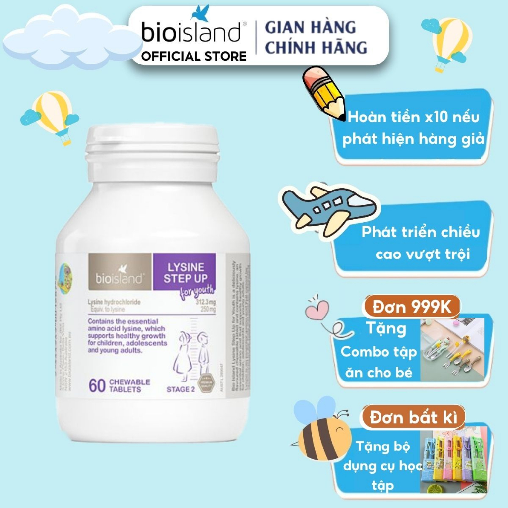 Viên uống tăng chiều cao cho trẻ 60 viên của Úc Bioisland Lysine