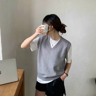 Áo gile len nữ cổ v basic dễ mặc, áo gile len cho nữ cổ tim màu trơn