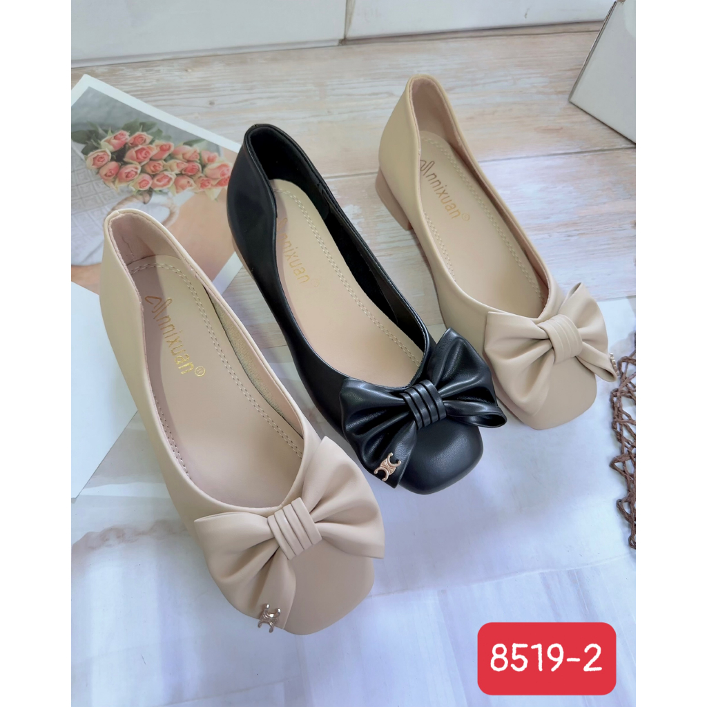 Giày Búp Bê Nữ hàng xịn da mềm kiểu nơ cực sang màu trắng kem, đen, nude size 35-39 - 8519-2👠👠