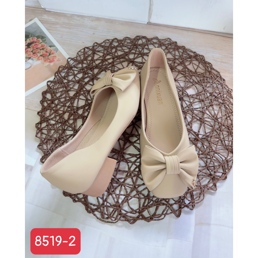 Giày Búp Bê Nữ hàng xịn da mềm kiểu nơ cực sang màu trắng kem, đen, nude size 35-39 - 8519-2👠👠