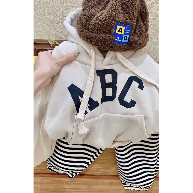 Áo Nỉ hoodie dài tay ABC 2 lớp lót lông nhung dày dặn cho bé ấm áp pc HÀn-a28