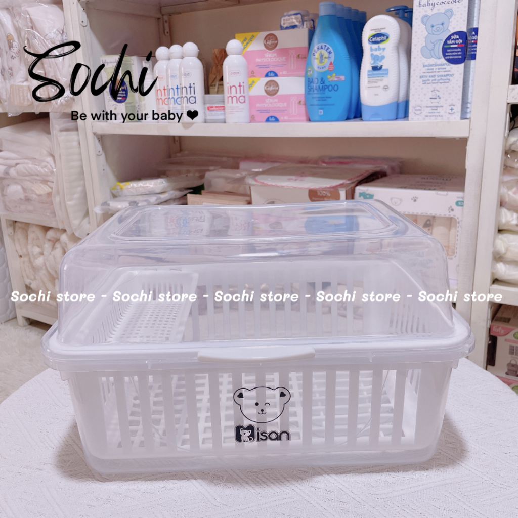 Khay /Giá úp bình sữa, đồ dùng ăn dặm cho bé có nắp