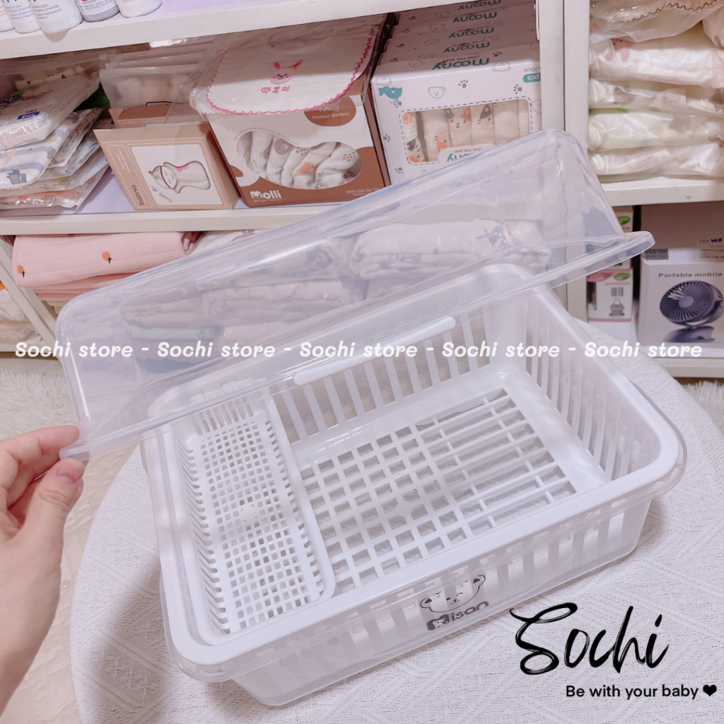 Khay /Giá úp bình sữa, đồ dùng ăn dặm cho bé có nắp