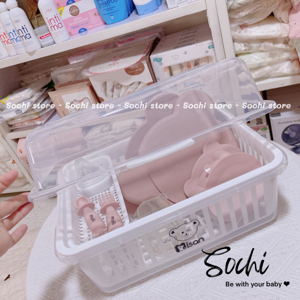 Khay /Giá úp bình sữa, đồ dùng ăn dặm cho bé có nắp