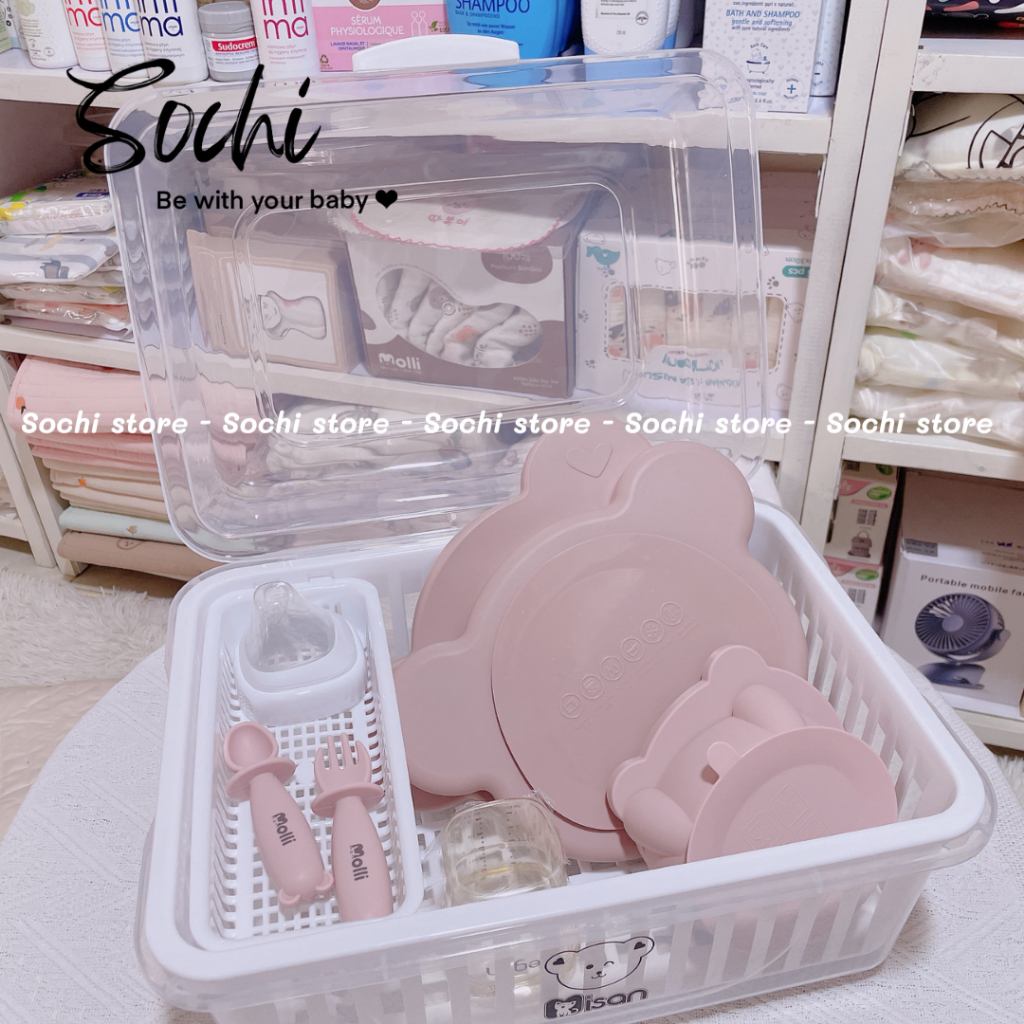 Khay /Giá úp bình sữa, đồ dùng ăn dặm cho bé có nắp