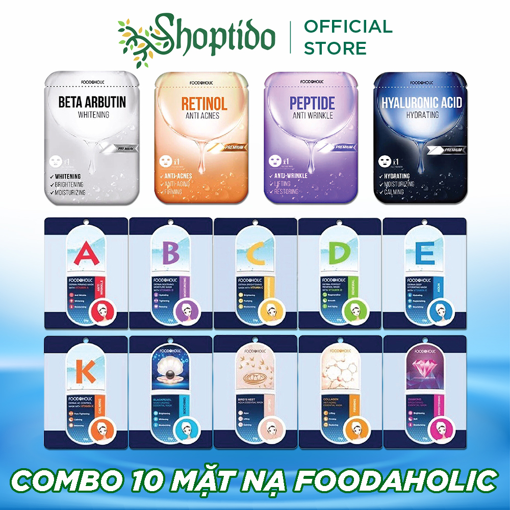 combo mặt nạ giấy Foodaholic cấp ẩm, nâng cơ, chăm sóc da toàn diện 23g NPP Shoptido