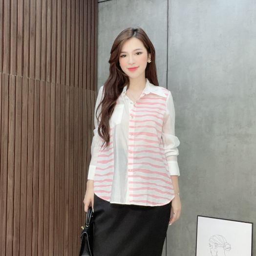 Áo sơ mi Liin Clothing họa tiết kẻ hồng túi trắng thiết kế sang trọng thanh lịch - SMD190MIX-S23