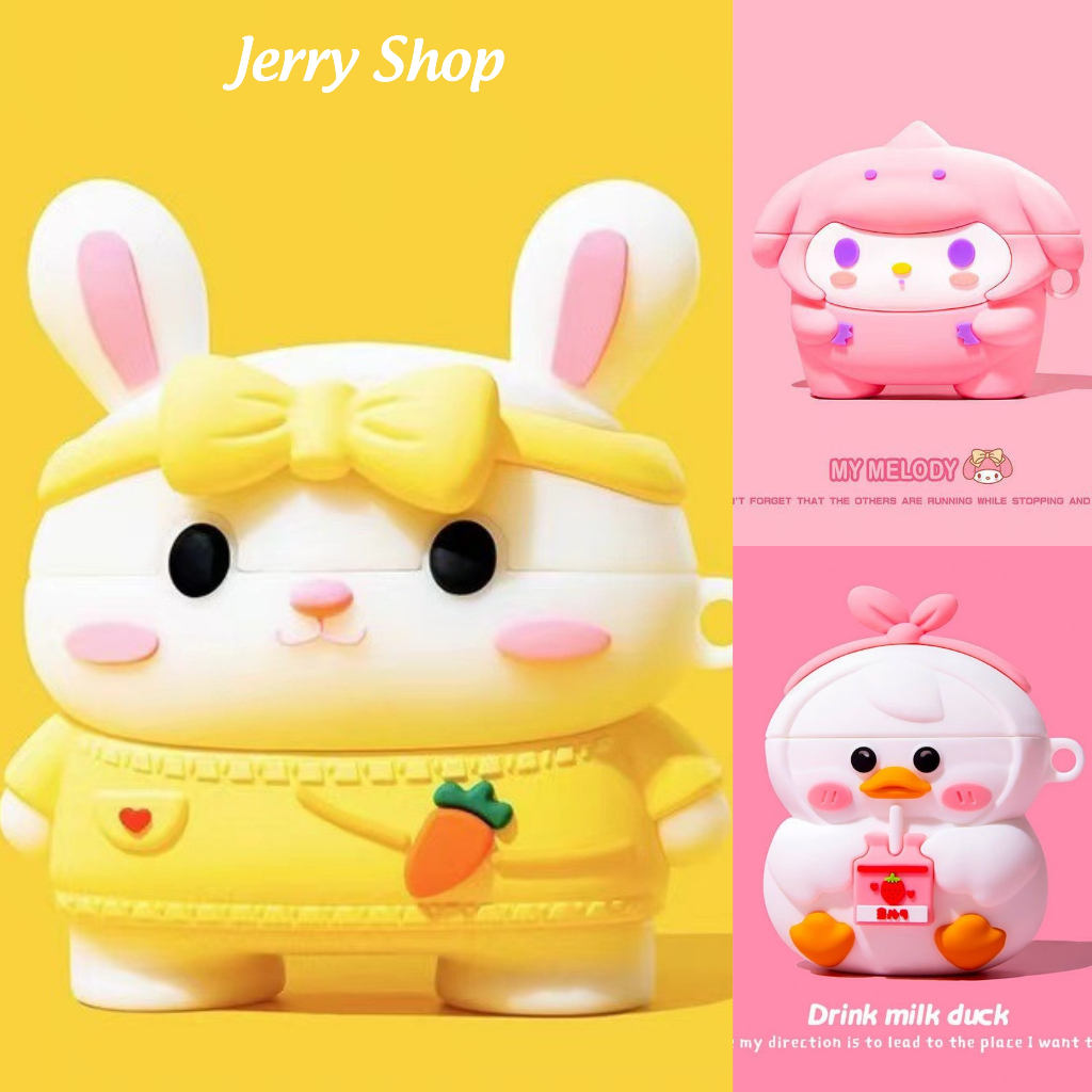 Vỏ Case Airpods Pro 3 2 1 vỏ đựng Airpod Thỏ bảo vệ tai nghe không dây bluetooth - Jerry Shop