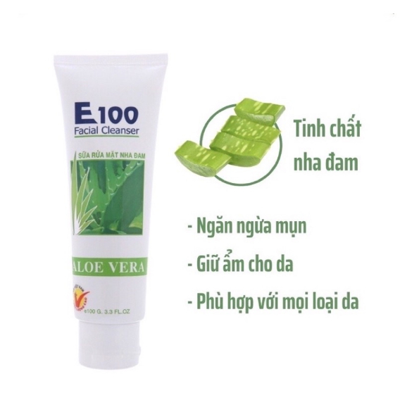 Sữa Rửa Mặt E100 100g - 80g - Nghệ - Bò - Nha Đam Cho Làn Da Sạch Và Sáng Mịn - Hàng Công Ty Loại 1