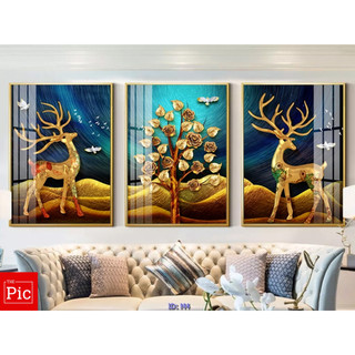 Tranh Tráng Gương - Tranh Treo Tường Phong Thủy - Hươu Tài Lộc