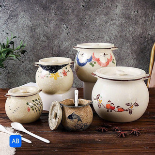 Thố gốm đựng dầu mỡ, gia vị kèm thìa