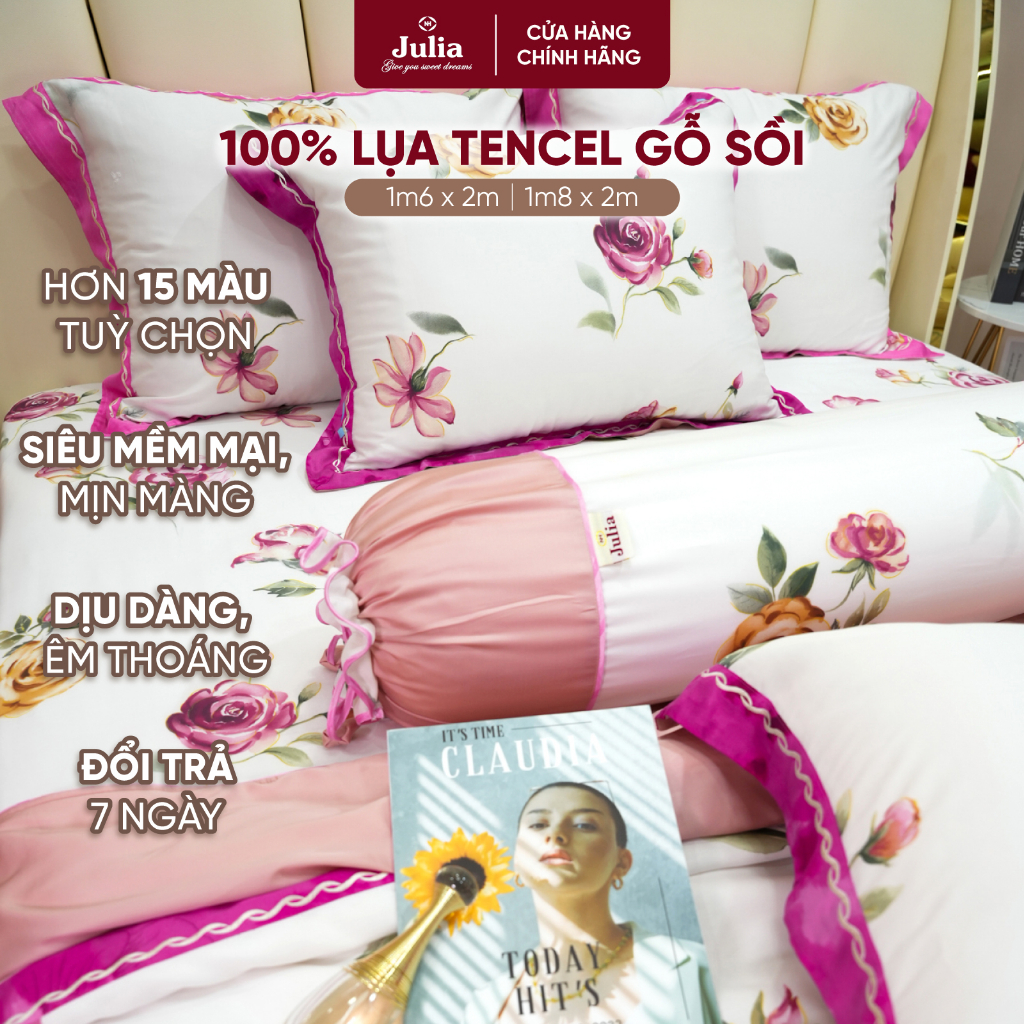 Bộ Chăn Ga Gối Ra Giường JULIA Lụa Tencel Cao Cấp Mềm Mịn Hàn Quốc 840