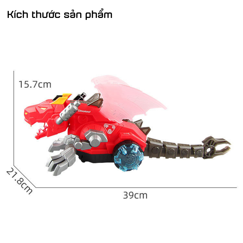 Khủng Long Bạo Chúa phun sương có cánh tặng kèm pin + cán treo,có nhạc và ánh sáng nhiều màu sắc - Đồ chơi MiniKids