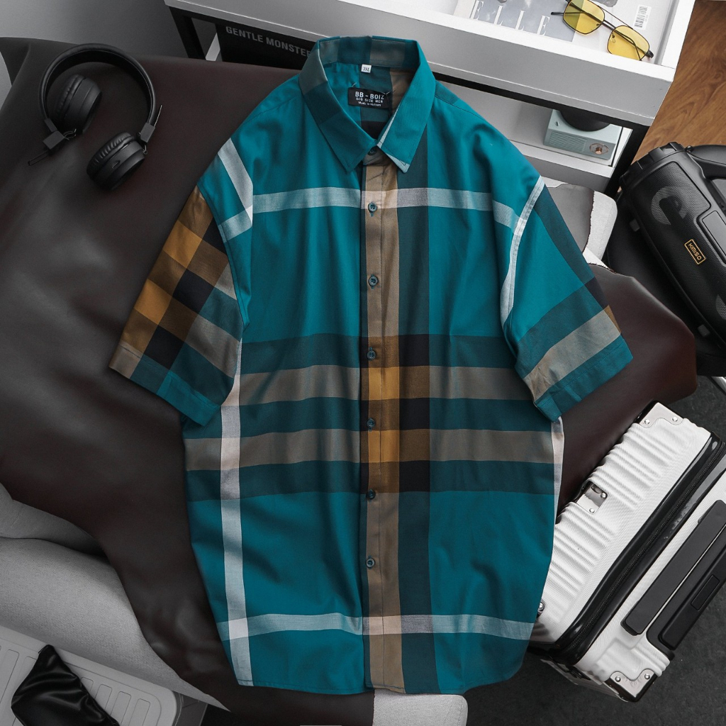 BIGSIZE - Áo sơ mi BB - Boiz nam caro BBR tay ngắn  80kg - 135kg