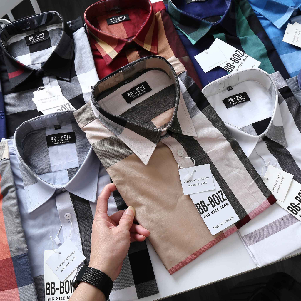 BIGSIZE - Áo sơ mi BB - Boiz nam caro BBR tay ngắn  80kg - 135kg
