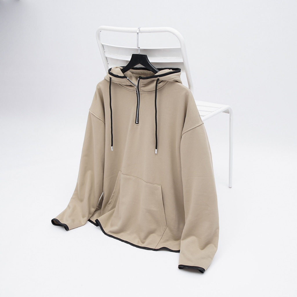 BIGSIZE - Áo hoodie BB - Boiz nam vải nỉ form bigsize 90kg - 130kg - nâu cà phê dây kéo cổ