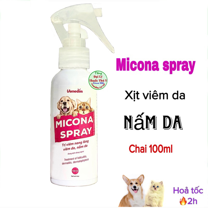 MICONA Spray xịt nấm da, viêm da chó mèo