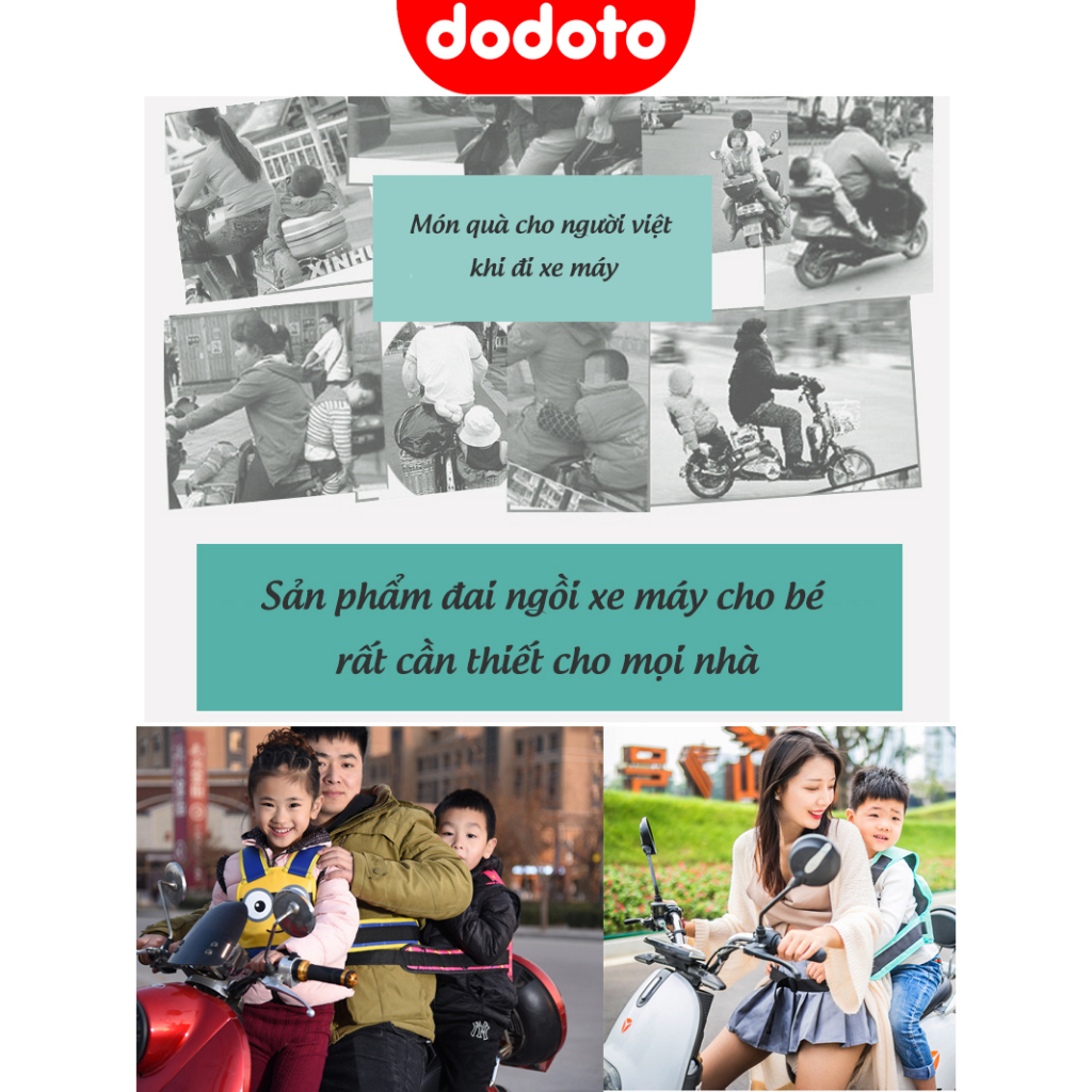 Đai đi xe máy cho bé 1-10 tuổi dodoto, đeo vai, thắt lưng, đai giữ bé ngồi xe máy