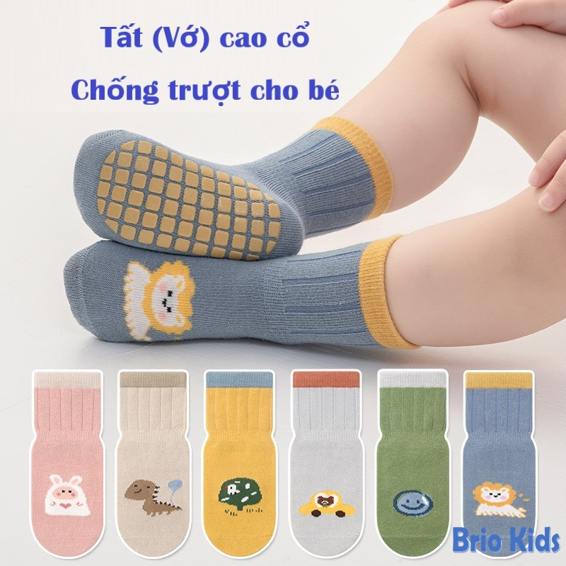 Tất (Vớ) Cao Cổ chống Trơn Trượt cho Bé - Chất Cotton mềm mịn, đế phủ silicon chống trơn trượt.
