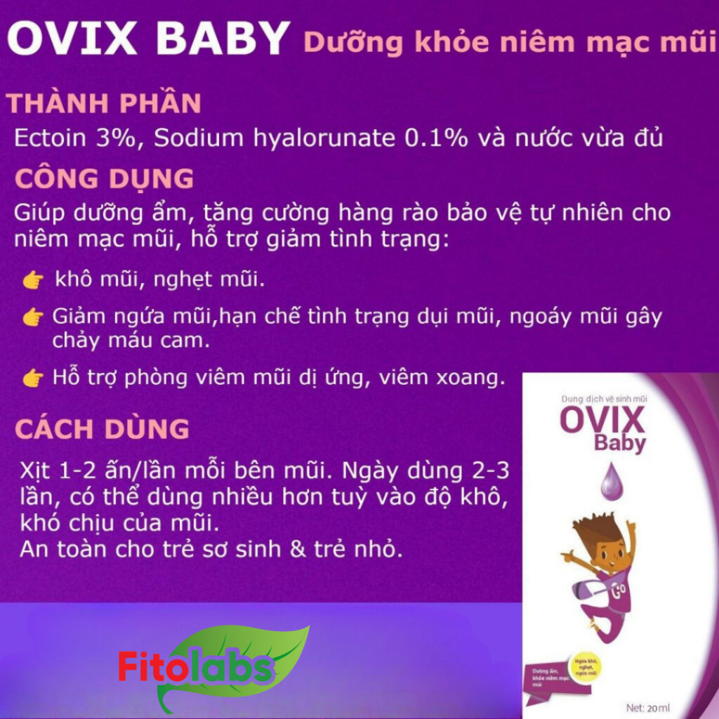 COMBO 2 LỌ Xịt Mũi Ovix Baby Giúp Vệ Sinh Mũi, Dưỡng Ẩm Tự Nhiên, Giảm Viêm Mũi Xoang Cho Bé, lọ 20ml