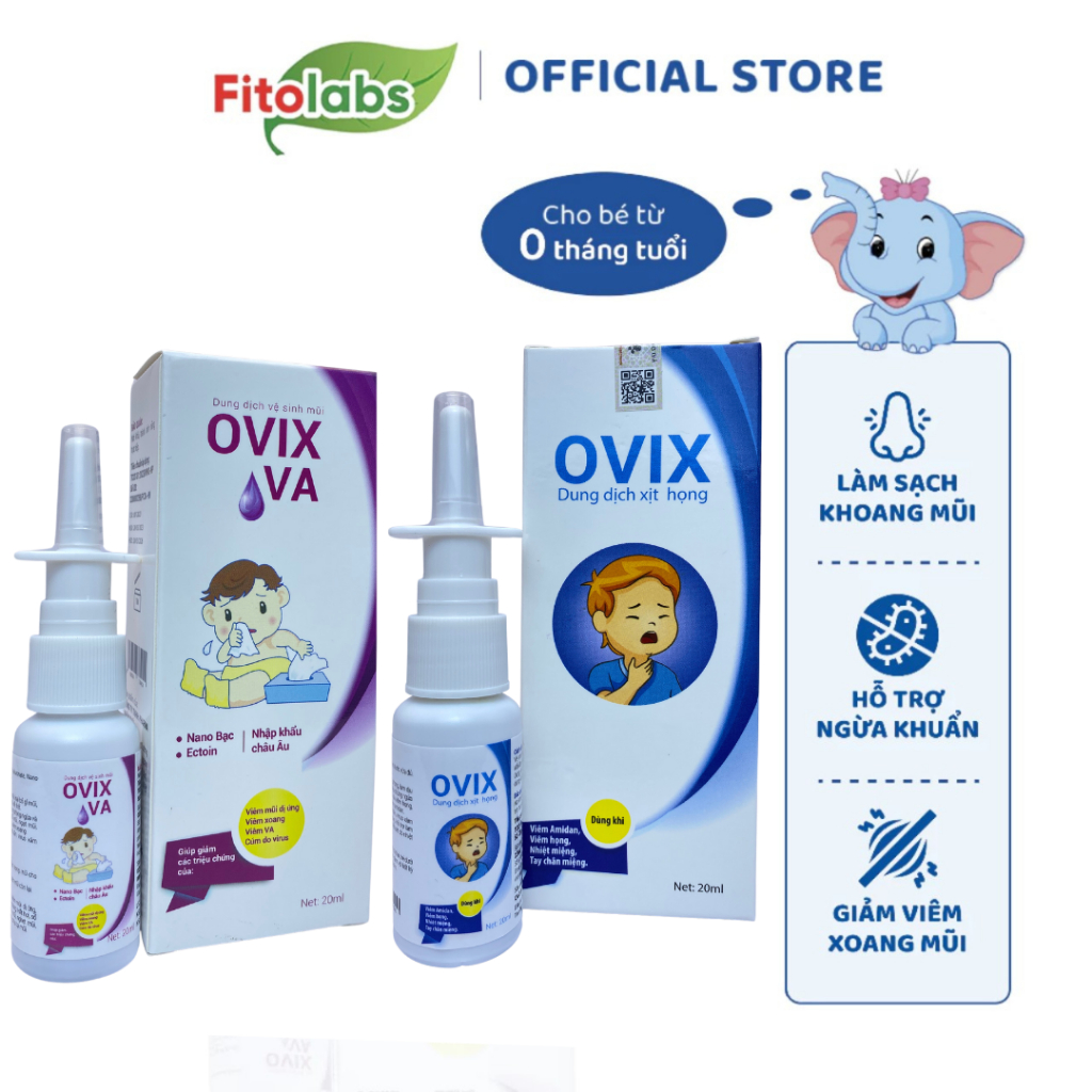 COMBO MŨI HỌNG 0VIX VA 20ML - Xịt Mũi Ovix VA C,Xịt Họng Ovix Chứa Nano Bạc Giúp Làm Sạch Mũi, Giảm Viêm
