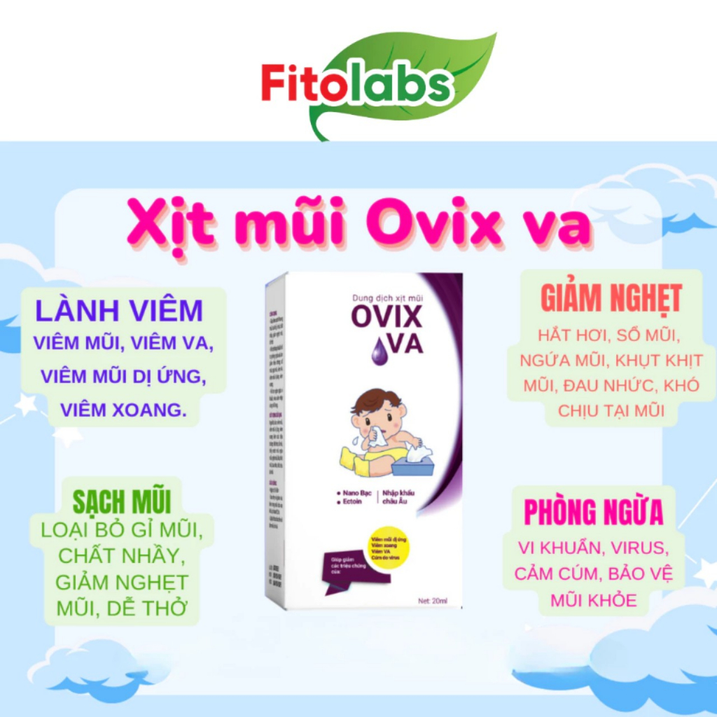 COMBO 2 LỌ Xịt Mũi Ovix VA Cho Bé Chứa Nano Bạc Giúp Làm Sạch Mũi, Giảm Viêm Mũi Xoang Lọ 20ml - FITO522