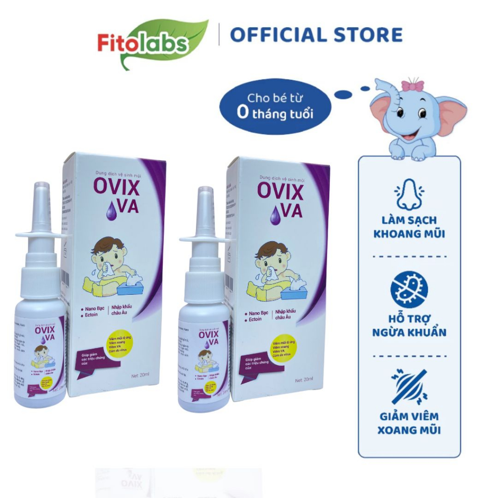 COMBO 2 LỌ Xịt Mũi Ovix VA Cho Bé Chứa Nano Bạc Giúp Làm Sạch Mũi, Giảm Viêm Mũi Xoang Lọ 20ml - FITO522