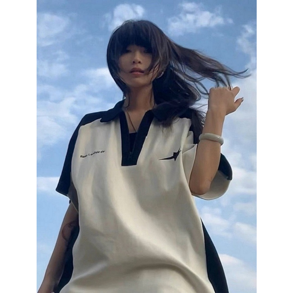 Áo Thun Nam Nữ Cổ Polo Phối Khóa Kéo Form Rộng Tay Lỡ Hot Hit - CLITUS