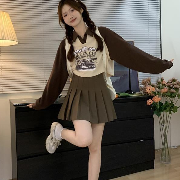 Áo croptop dài tay nữ cổ bẻ túi ngực đen trắng chất thun ôm body tôn eo sexy hàn quốc