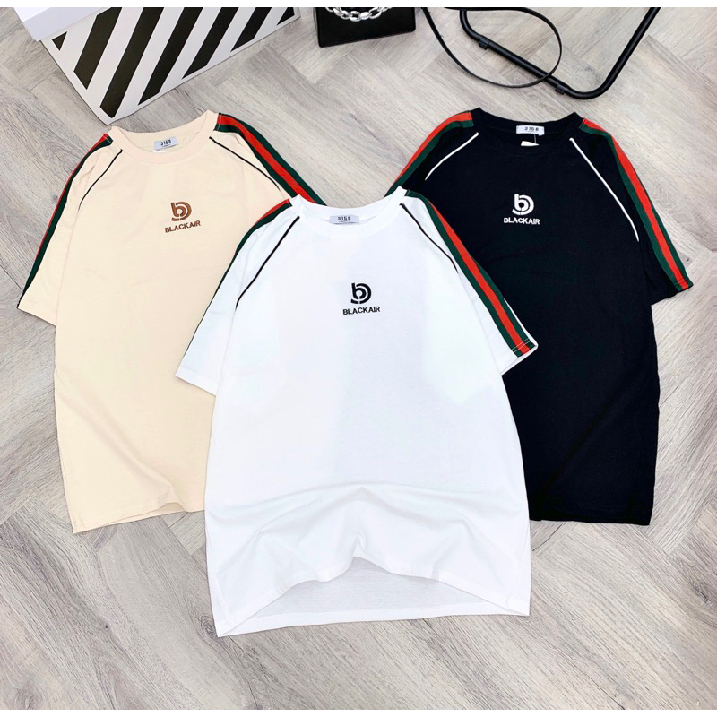 Áo phông CTK thêu sọc tay xanh đỏ  thêu chữ Blackair basic