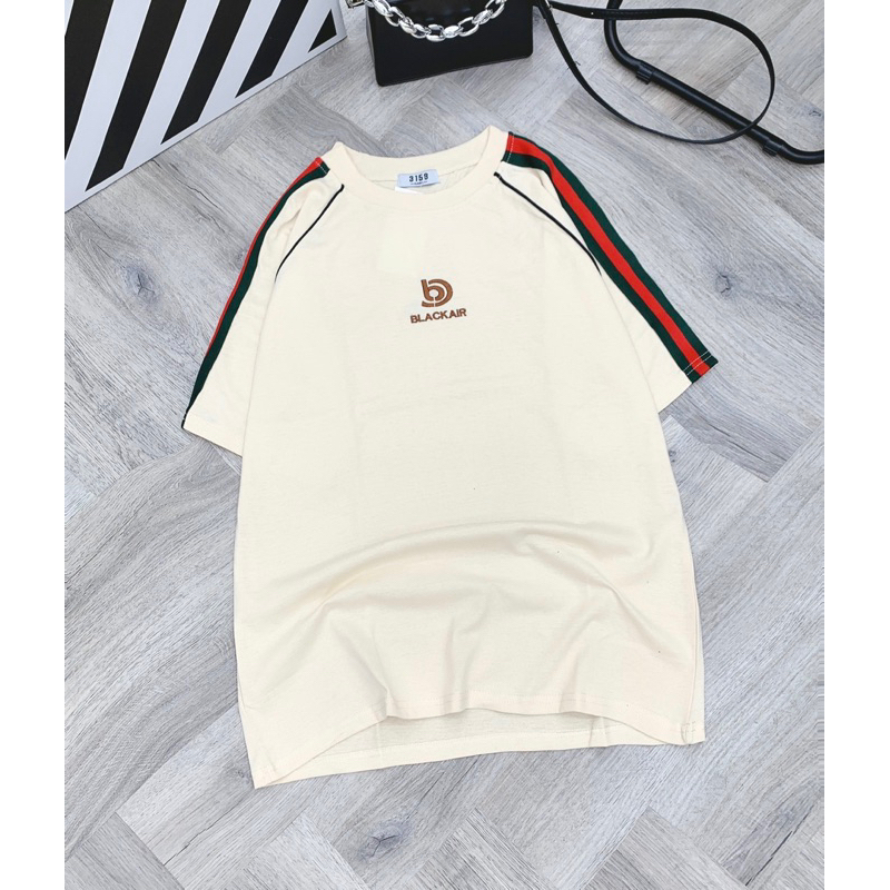 Áo phông CTK thêu sọc tay xanh đỏ  thêu chữ Blackair basic