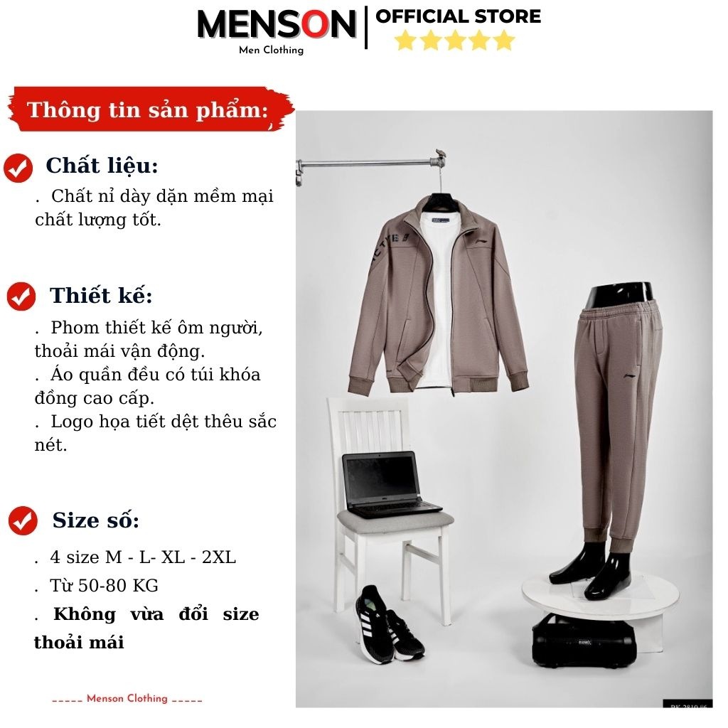 Bộ đồ nam mùa đông kéo khoá siêu ấm form đẹp Menson MD2810 Bộ nỉ nam mùa đông dài tay dày dặn 2023 Hàng Cao Cấp