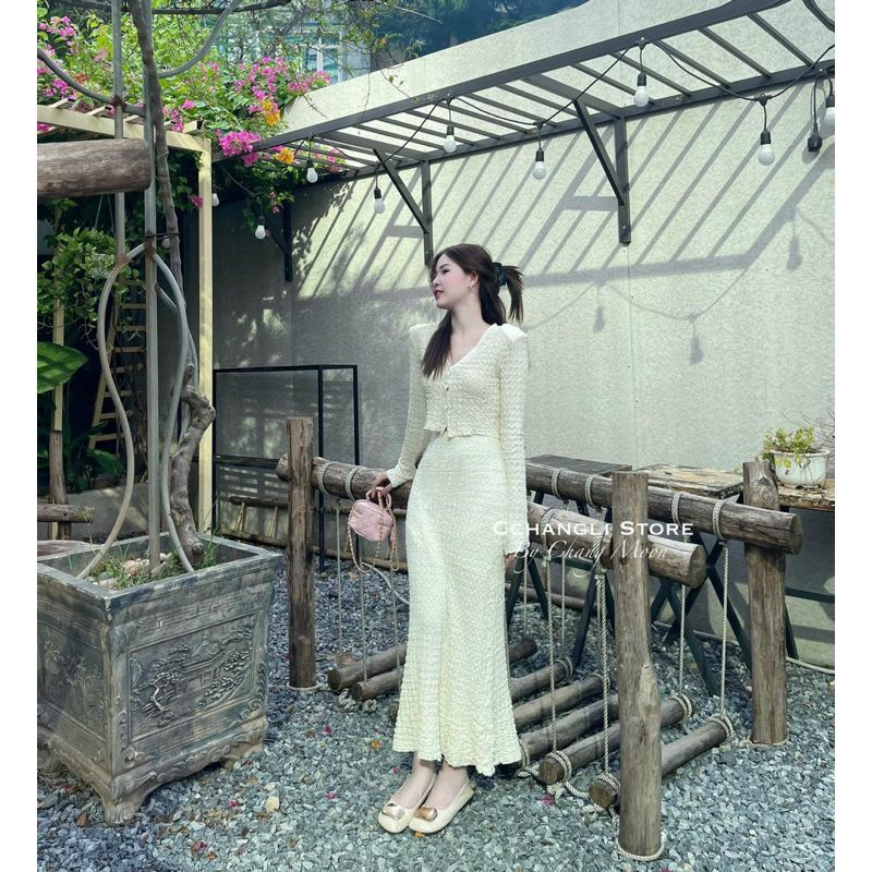 Set áo ren len  tay suông nhỏ  mix chân váy đuôi cá ôm dáng hách eo xịn xò thời trang ZENA Shop