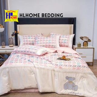 Bộ chăn ga lụa set chăn hè chần bông gấu bear thoáng mát