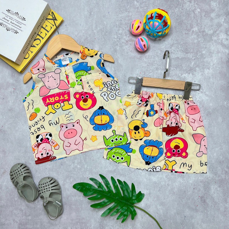 Bộ tole / lanh sát nách phối viền bé trai