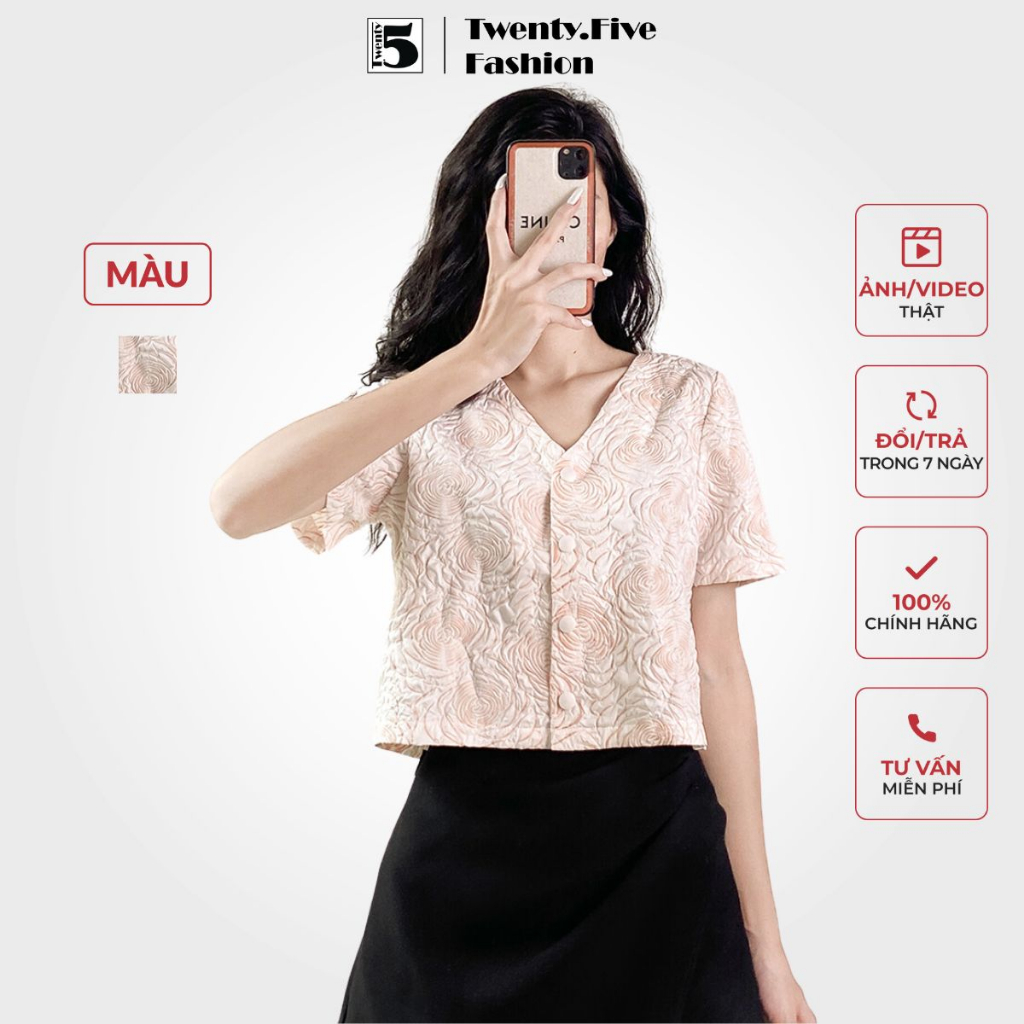 Áo cổ V, họa tiết hoa xinh nữ tính yêu kiều Twenty.Five SA127