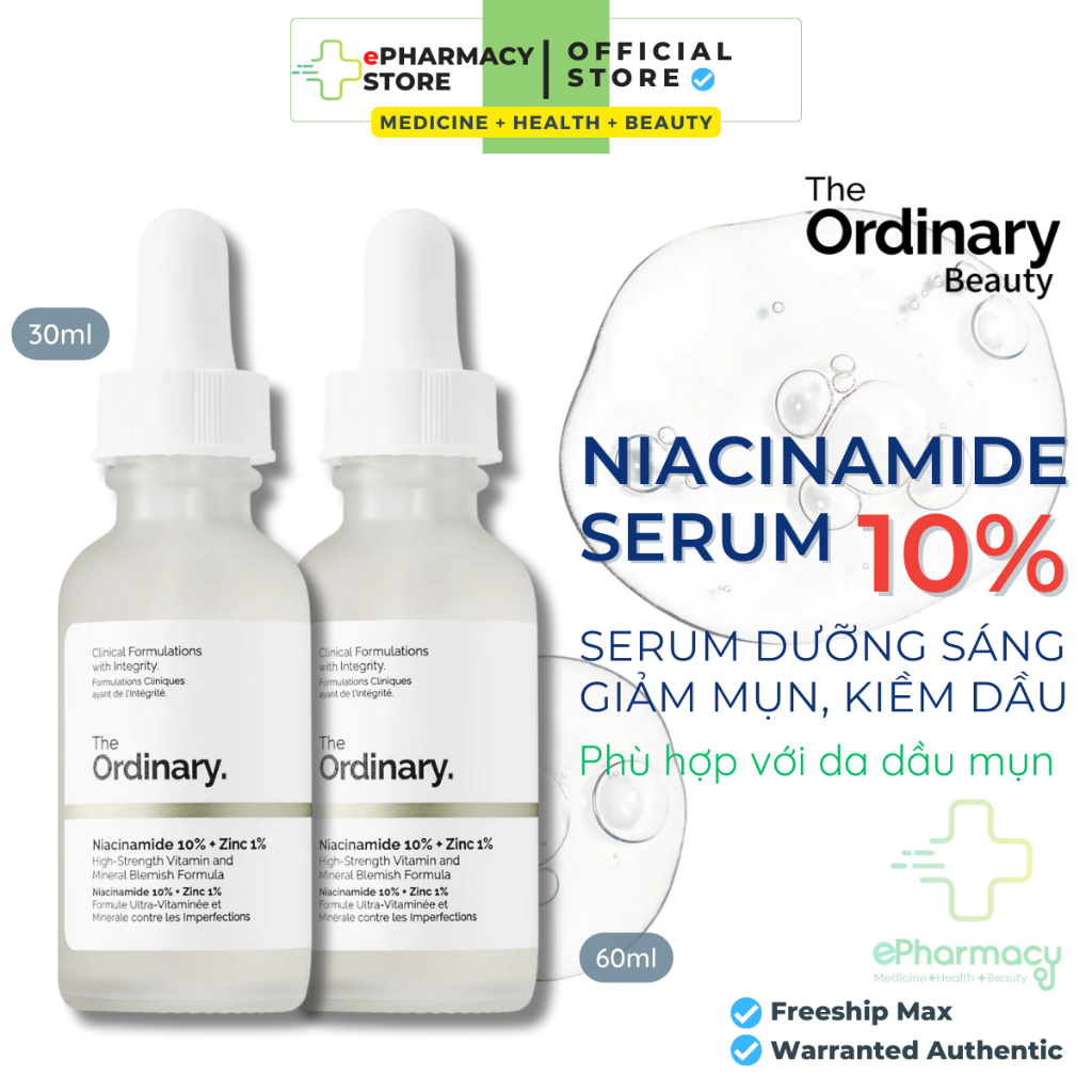 The Ordinary Niacinamide 10% + Zinc 1% - Serum The Ordinary tinh chất kiềm dầu, giảm mụn