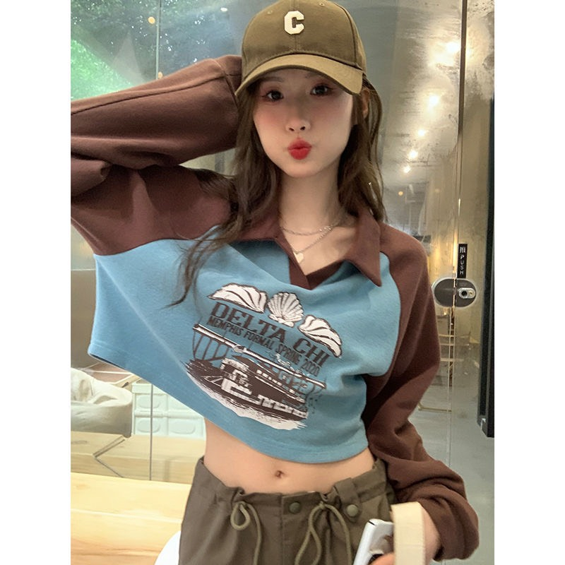 Áo croptop dài tay nữ cổ bẻ túi ngực đen trắng chất thun ôm body tôn eo sexy hàn quốc