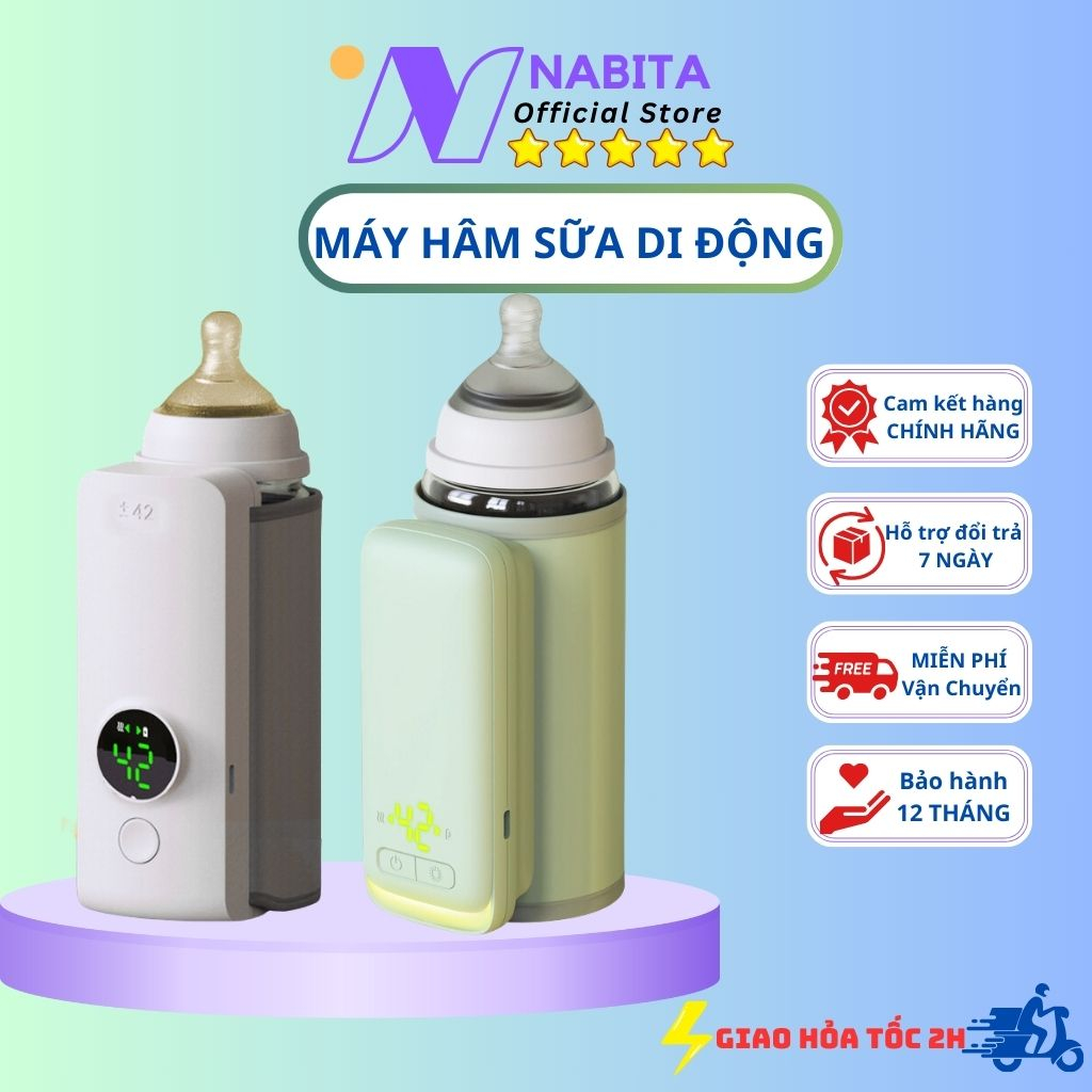 Máy Hâm Sữa Cầm Tay Không Dây Di Động Cho Bé, Máy Ủ Ấm Sữa Có Đèn, Làm Nóng Sữa Nhanh - NABITA