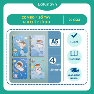 Combo 4 Sổ tay ghi chép lò xo cute học sinh A5 120 trang phong cách Hàn Lalunavn - B10