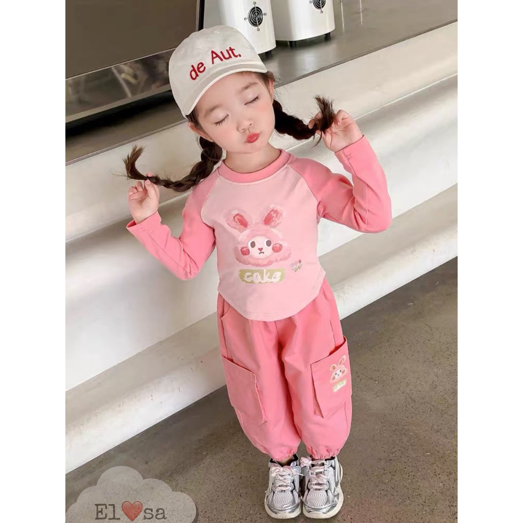 [Mã FADEP2212 giảm 10k đơn từ 99k] Quần áo bé gái- Set Thỏ Hồng Dài Tay Siêu Xinh Cho Bé 1-8 Tuổi
