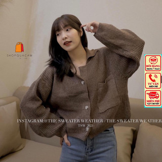 Áo Khoác Len Cổ Bẻ Tay Dài Dáng Ngắn Dệt Kim Dày Dặn Phối Túi 1 Bên  Hàng Qccc Phù Hợp Với Mọi Lứa Tuổi Shopquacam