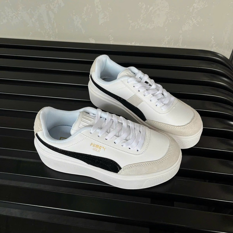 Giày Sneaker Pumaa Oslo Maja - GIÀY PUMA TRẮNG VIỀN ĐEN ĐẾ CAO NAM NỮ