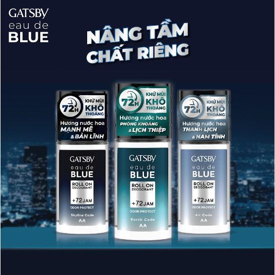 Lăn khử mùi hương nước hoa GATSBY EAU DE BLUE DEODORANT ROLL ON Skyline Code 50ml-Hiệu quả 72 giờ.